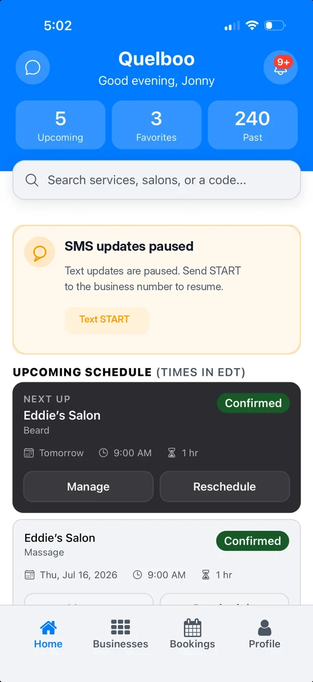 Quelboo customer home screen